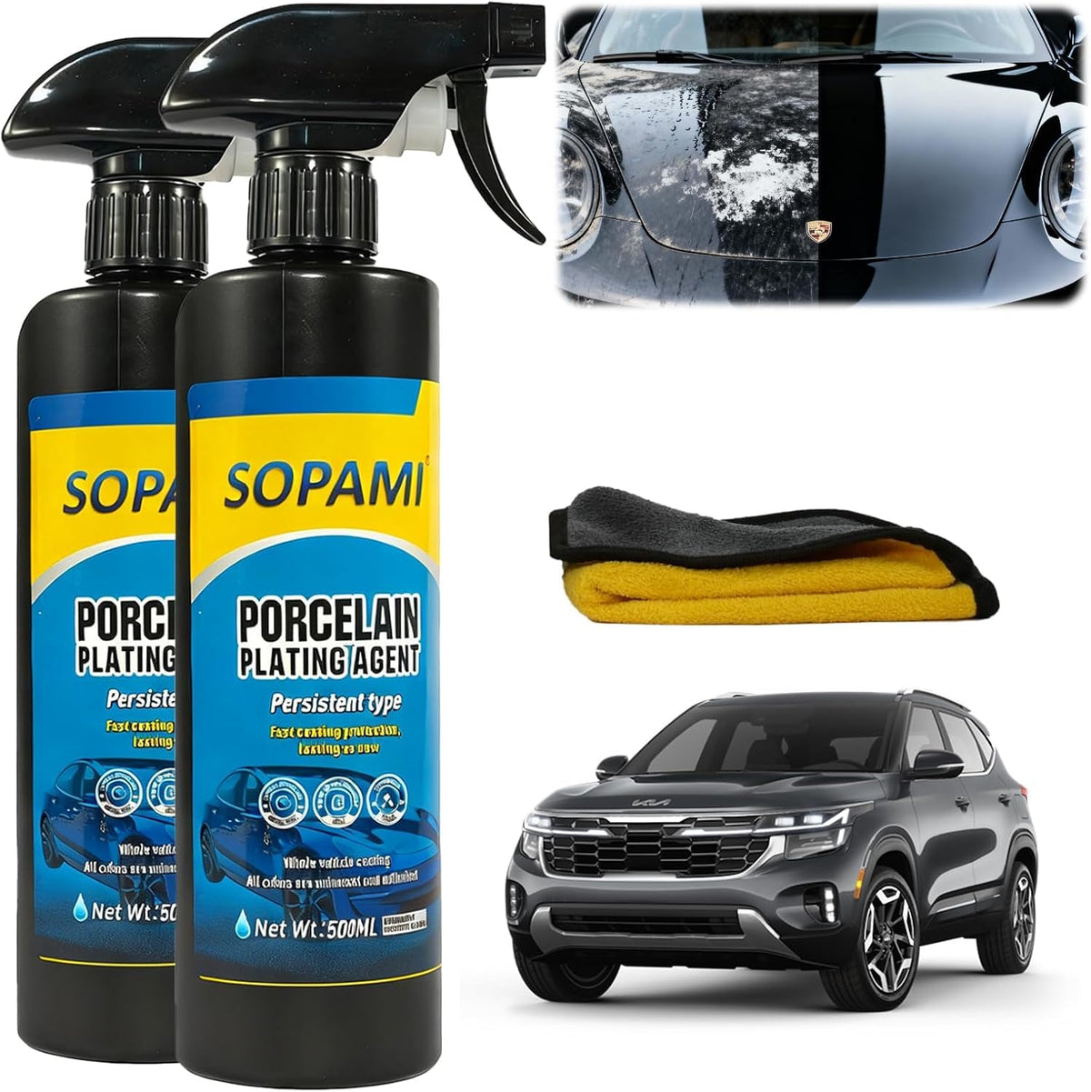 SOPAMI Ceramic Coating Spray (2 Pack), Hydrophobic Car Wax for High Gloss Paint Protection, Water Beading Sealant and Quick Detailer for Paint, Glass, Plastic and Metal