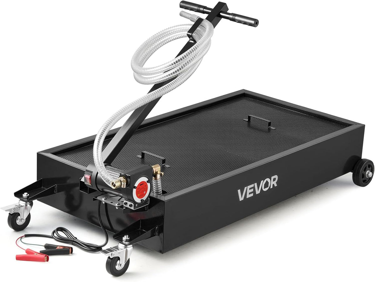 VEVOR Low Profile Oil Drain Pan, 15 Gallon Capacity, Rolling Oil Drain Pan with Electric Pump & 7.2 ft Hose, Leak-Proof & Corrosion-Resistant, Fit for Cars, SUVs, Trucks, Motorcycles, ATVs, Metal