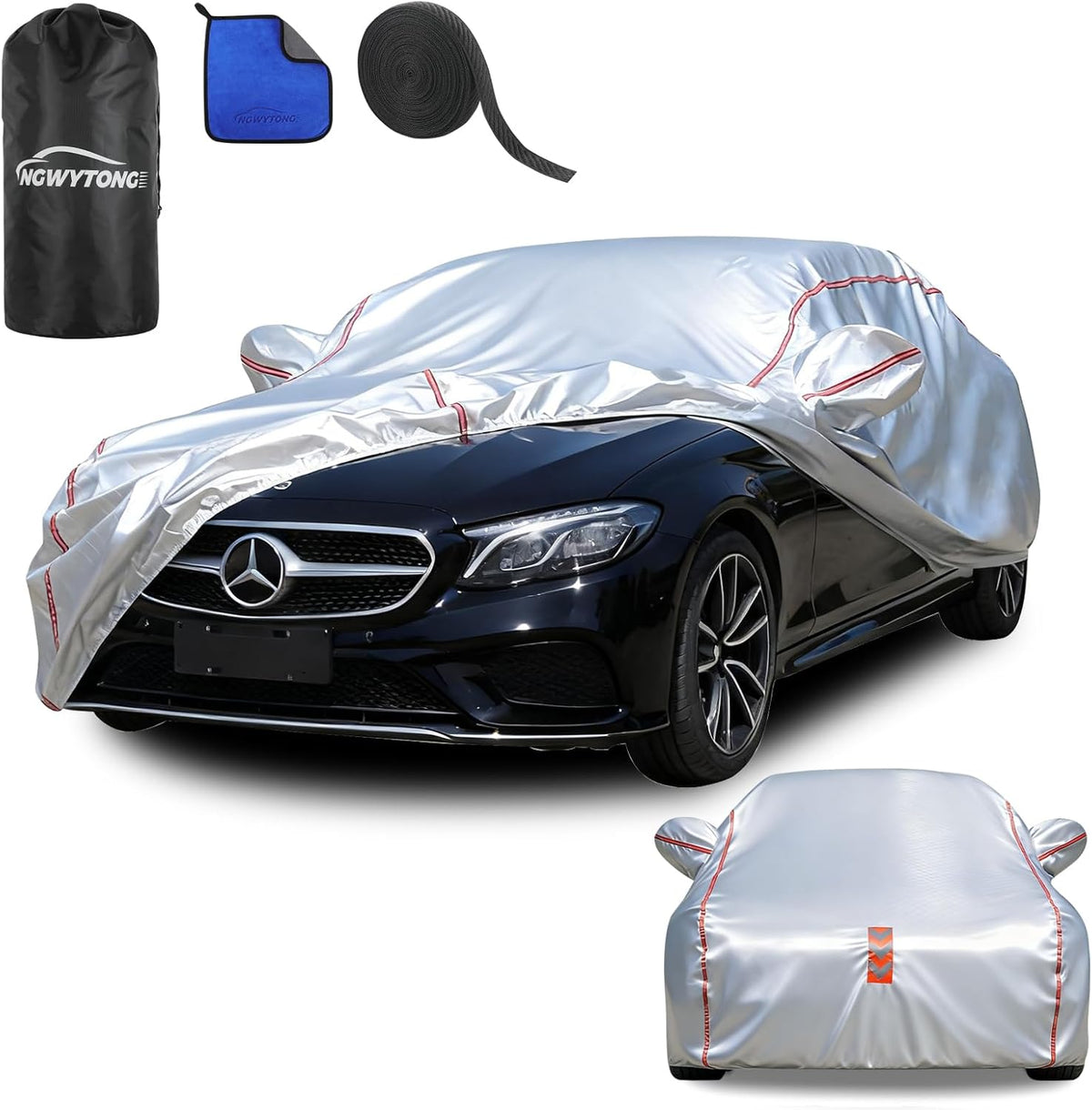 Car Cover for Sedan, Waterproof All Weather Heavy Duty, 360° Underbody Wrap Windproof Design, Quick Install Outdoor Vehicle Cover, Fits 186-193 in