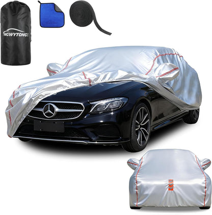 Car Cover for Sedan, Waterproof All Weather Heavy Duty, 360° Underbody Wrap Windproof Design, Quick Install Outdoor Vehicle Cover, Fits 186-193 in