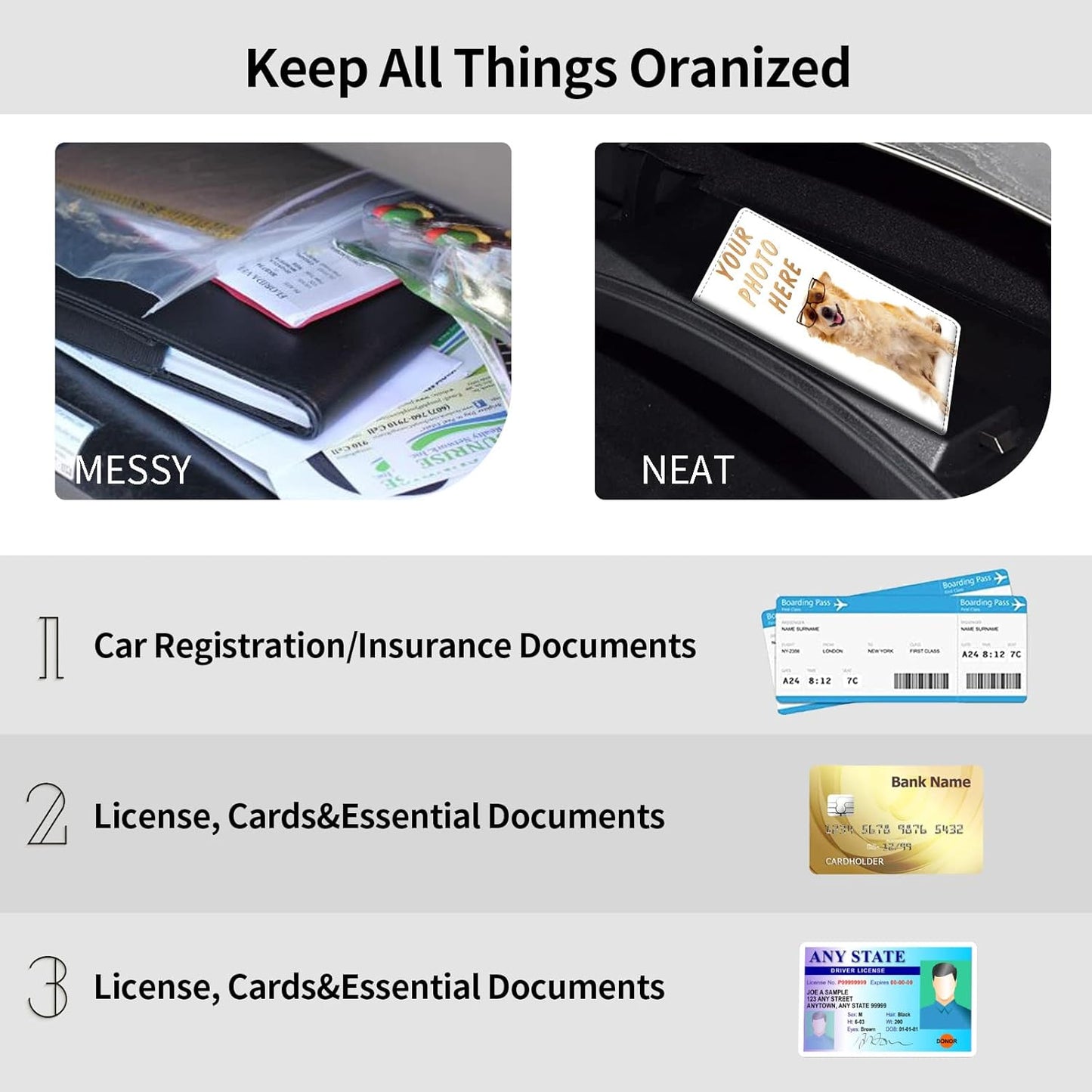 Car Registration and Insurance Holder, Leather Car Glove Box Organizer, Cool Car Accessories for ID, Driver's License Cards & Essential Document, business cards, Men&Women, Retro Audio Cassette