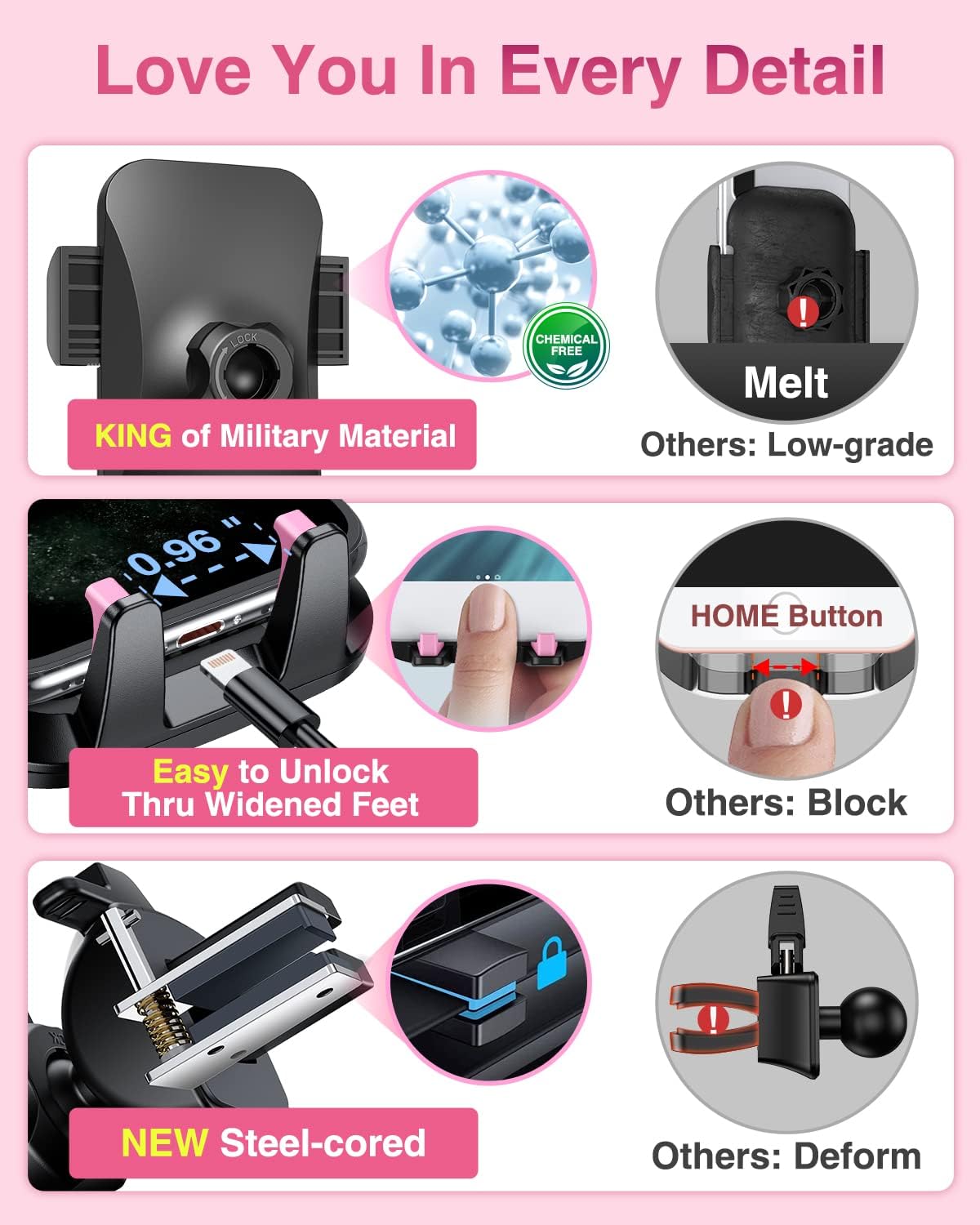 VANMASS【85+LBS Strongest Suction & Military-Grade Ultimate Car Phone Mount【Patent & Safety Certs】 Cell Phone Holder for Dash Windshield Vent for iPhone 17 Pro Max Automobile Accessory Kits,Ink Black