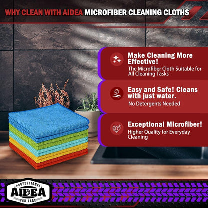 AIDEA Microfiber Cleaning Cloth, 50PK, Microfiber Towels for Cars, Premium Wash Cloths, Dusting Cloth Cleaning Rags, Absorbent Towels for SUVs, House, Kitchen, Window, Cleaning Supplies12×12"