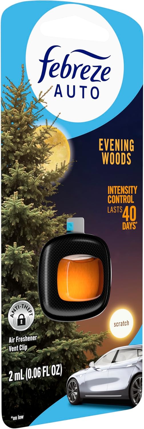 Febreze AUTO Air Freshener, Odor-Fighting Automotive Vent Clip, Midnight Storm Scent, 8 Count