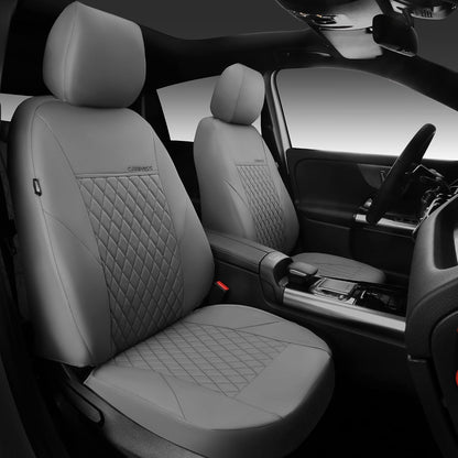 CAR PASS Quilting Leather Seat Cover Two Front Seats Only, Universal Fit Automotive Front Seat Covers Waterproof Deluxe PU Premium Vinyl Luxury for Cars Sedan Van SUV Airbag Compatible 2 Pieces,Black