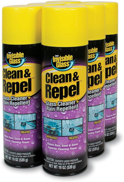 Invisible Glass 91184 Clean & Repel – Aerosol Glass Cleaner and Rain Repellent, Cleans Exterior Windshields, Repels Rain, Sleet, Snow, Improves Wet Weather Driving Visibility – 19 oz