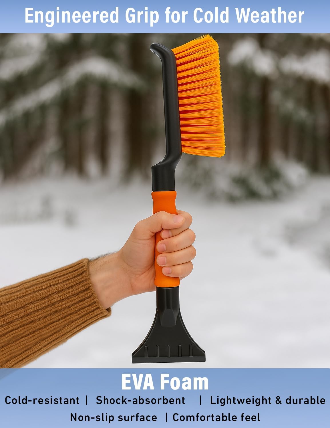 Autovir 27" Snow Brush and Ice Scrapers for Car Windshield (1 Pack), Window Ice and Snow Scraper with Ergonomic Foam Grip, Snow Windshield Scraper with Aluminum Body, Winter Car Accessories (Green)