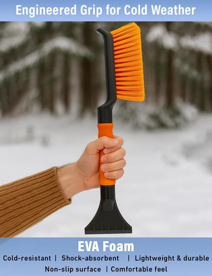 Autovir 27" Snow Brush and Ice Scrapers for Car Windshield (1 Pack), Window Ice and Snow Scraper with Ergonomic Foam Grip, Snow Windshield Scraper with Aluminum Body, Winter Car Accessories (Green)