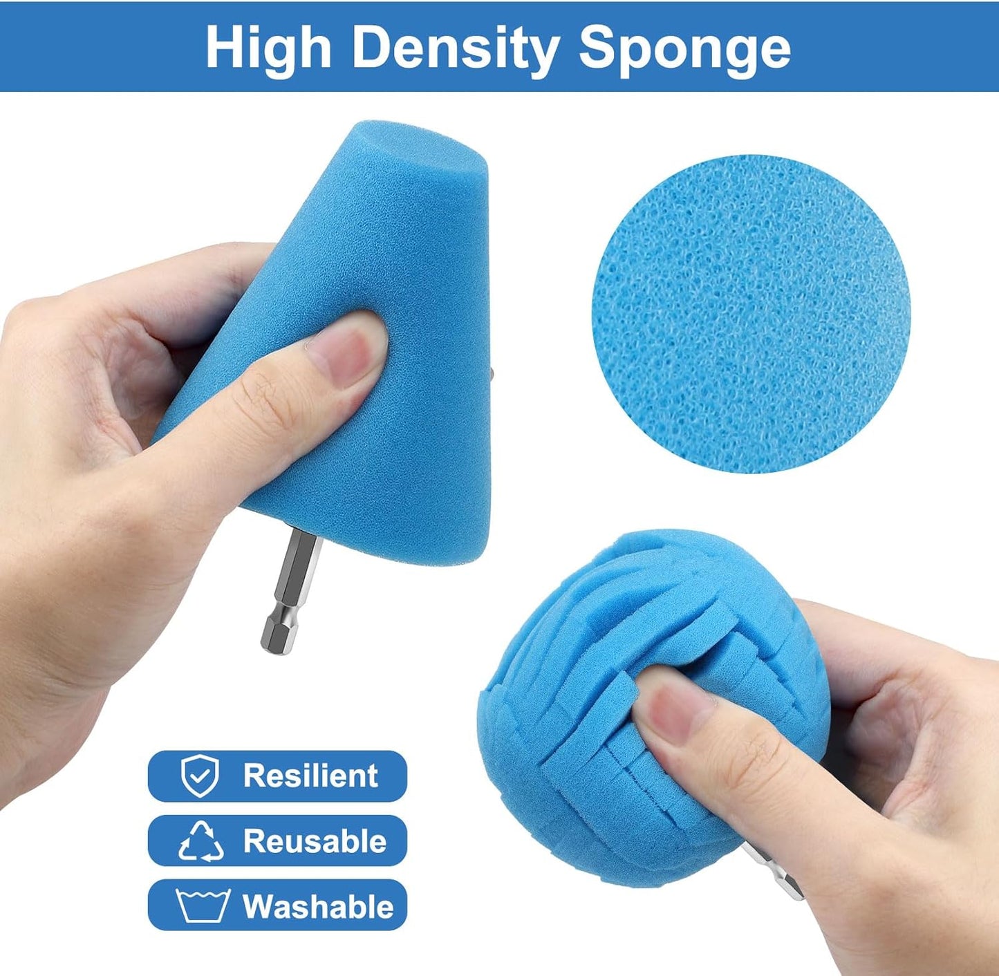 Linkstyle 5PCS Drill Polishing Ball Set, Car Wheel Polisher Sponge Pad Kit with Long Extension Pole & Cleaning Brush, Buffing Ball for 1/4" Hex Drill, Car Rim and Metal Surface Polishing Tool