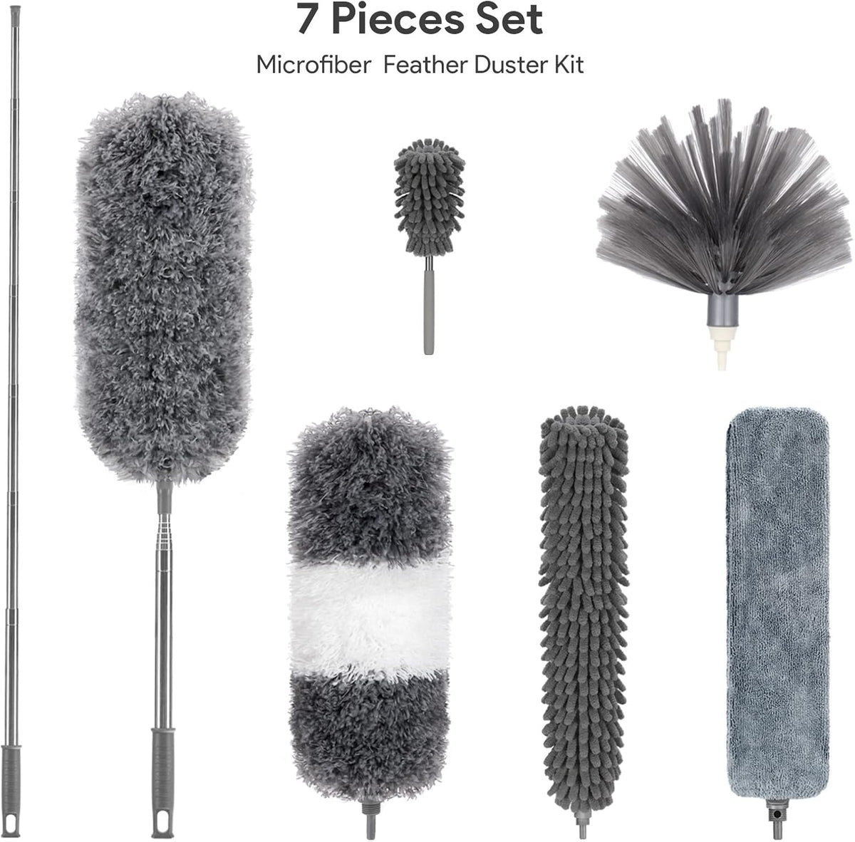 DELUX Microfiber Feather Duster Extendable Duster with 100 inches Extra Long Pole, Bendable Head & Long Handle Dusters for Cleaning Ceiling Fan, High Ceiling, Blinds, Furniture & Cars Gray