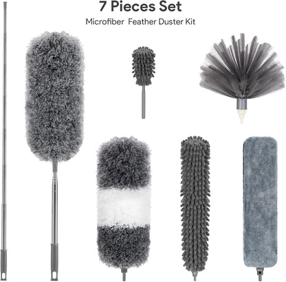 DELUX Microfiber Feather Duster Extendable Duster with 100 inches Extra Long Pole, Bendable Head & Long Handle Dusters for Cleaning Ceiling Fan, High Ceiling, Blinds, Furniture & Cars Gray