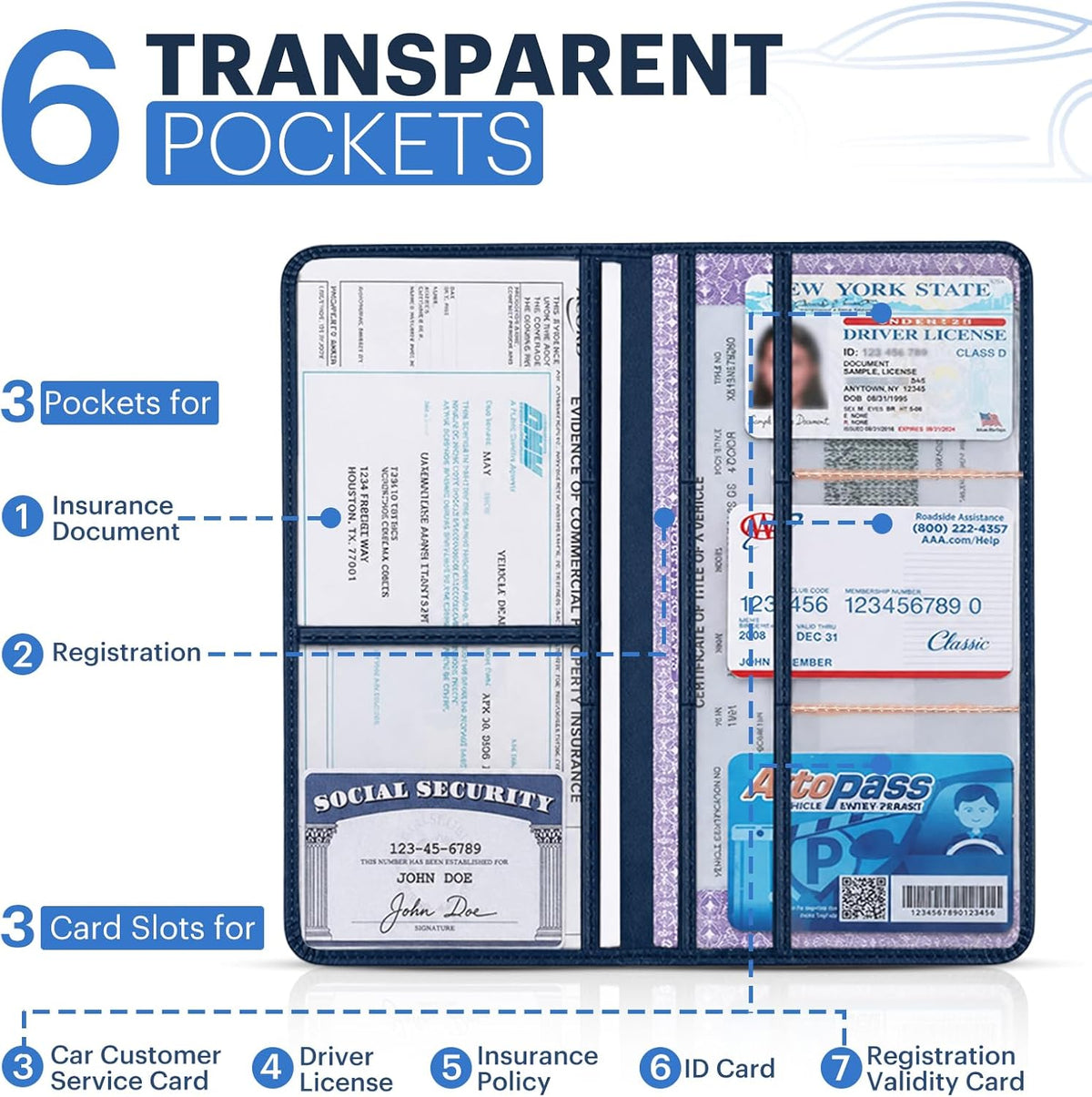 Car Registration and Insurance Card Holder, Magnetic Closure Leather Vehicle Document Organizer, Neat Stitched Glove Box Storage Case, Compact Lightweight Card Holder for Driver License - Black