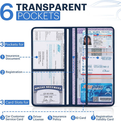 Car Registration and Insurance Card Holder, Magnetic Closure Leather Vehicle Document Organizer, Neat Stitched Glove Box Storage Case, Compact Lightweight Card Holder for Driver License - Black