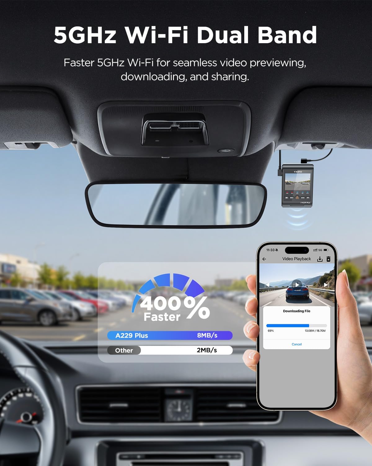 VIOFO A229 Plus Dash Cam Front and Rear, Dual STARVIS 2 Sensors, 2 Channel HDR, 1440P+1440P Voice Control Car Dash Camera, 5GHz Wi-Fi, Voice Control, Ultra-Precise GPS
