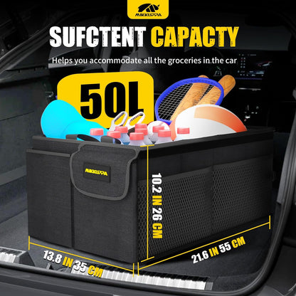 MIKKUPPA Car Trunk Organizer - 65L Collapsible Trunk Organizer with Lid, Sturdy Car Storage for SUV Auto Truck Van with Adjustable Straps and Non Slip Bottom (Black)