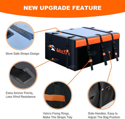 MeeFar Rooftop Cargo Carrier Car Roof Bag 21 Cubic Feet 100% Waterproof Car Top Carrier, Fits All Vehicle with/Without Rack,Include Anti-Slip Mat,10 Reinforced Straps,6 Door Hooks,Luggage Lock