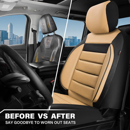 CAR PASS Faux Leather Car Seat Covers Front Seats Only, 3D Foam Support Car Seat Covers, Universal fit for Trucks Vans SUVs Sedans Automotive Comfortable, Airbag Compatible 2 Pieces Front Solid Black