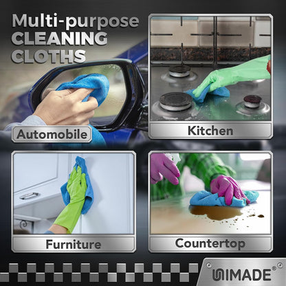 UNIMADE Microfiber Cleaning Cloth, 100 Pack Microfiber Towels for Cars Commercial Grade Work Rags Bulk Detailing Cloth for Automotive Bar Mechanic Restaurant Garage Housekeeping, 11.5"x 11.5", Grey