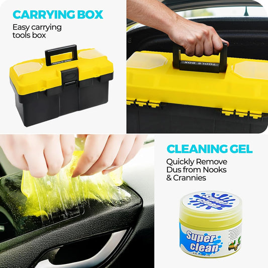 ALFLOD 30Pcs Car Detailing Kit, Car Detailing Brush Set, Car Wash Cleaning Kit, Car Dusters Extendable Handle Cleaning Exterior, Car Cleaning Gel, Car Cleaning Tools Kit for Interior, Exterior, Wheels