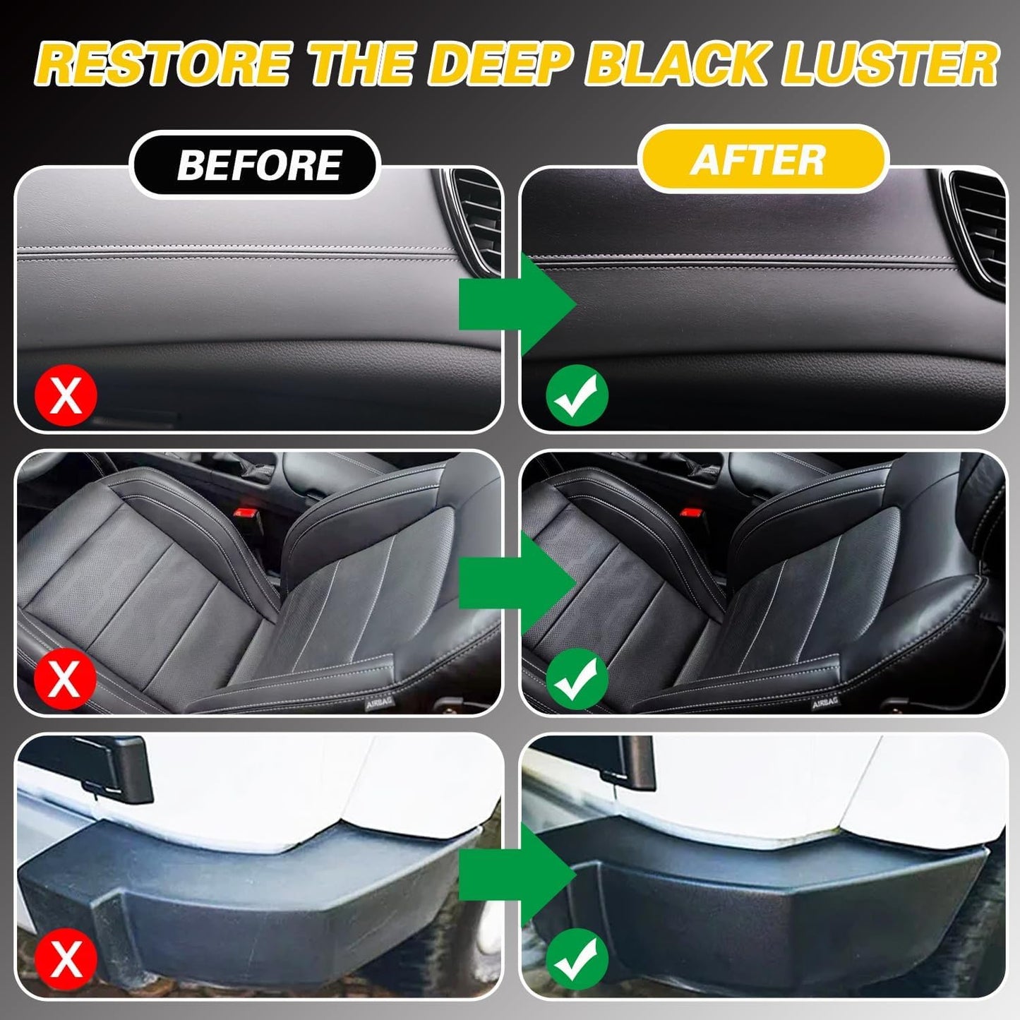 2 Pack Car Black Plastic Trim Restorer, Restore Faded Vinyl Rubber Surfaces, UV Protection Deep Shine Polishing Agent, Exterior Interior Auto Detailing Care 30ml