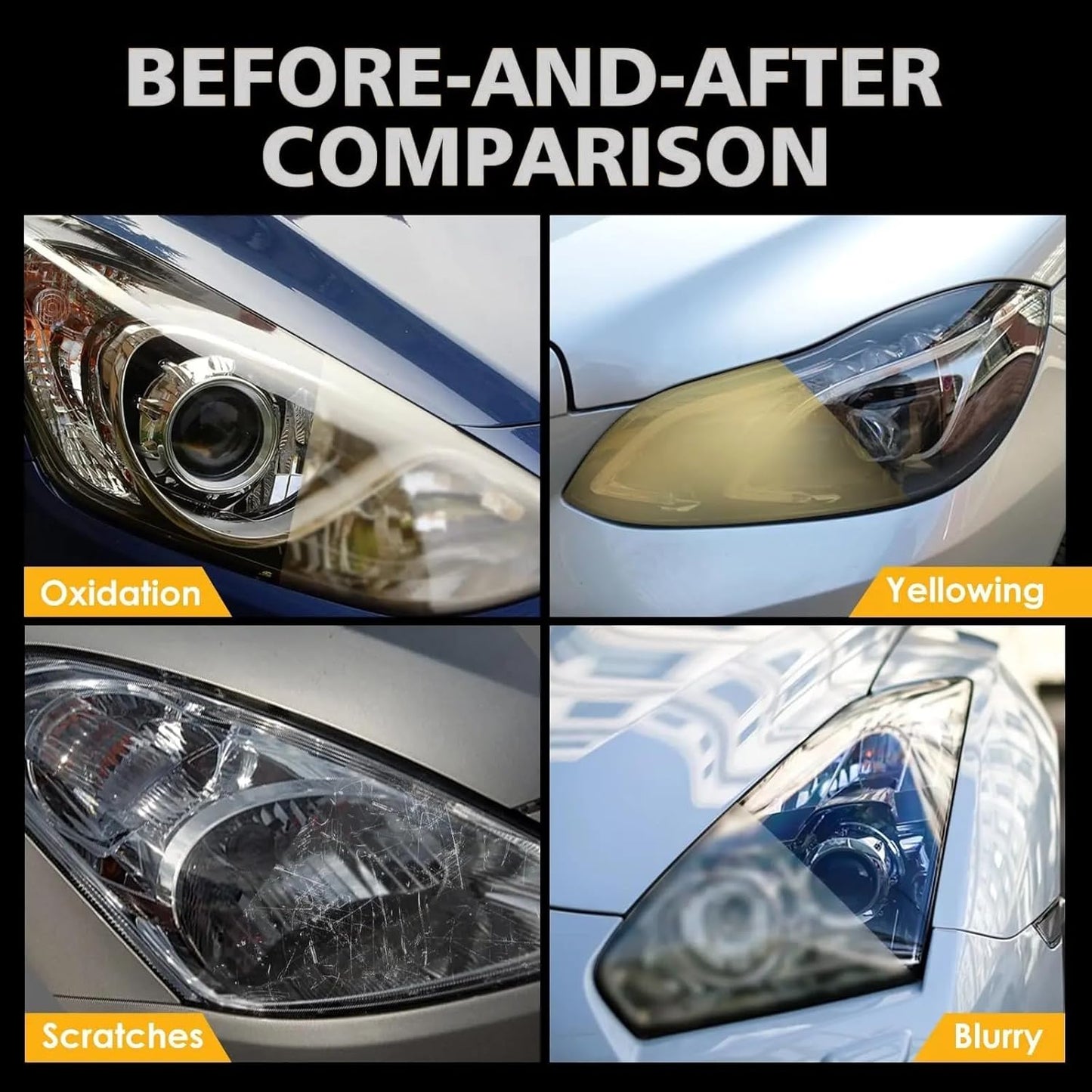QIFOR Automotive Headlight Restoration kit,Oxidized and yellowed Automotive headlamps, blurring Enhanced crystalline Coating refurbisher