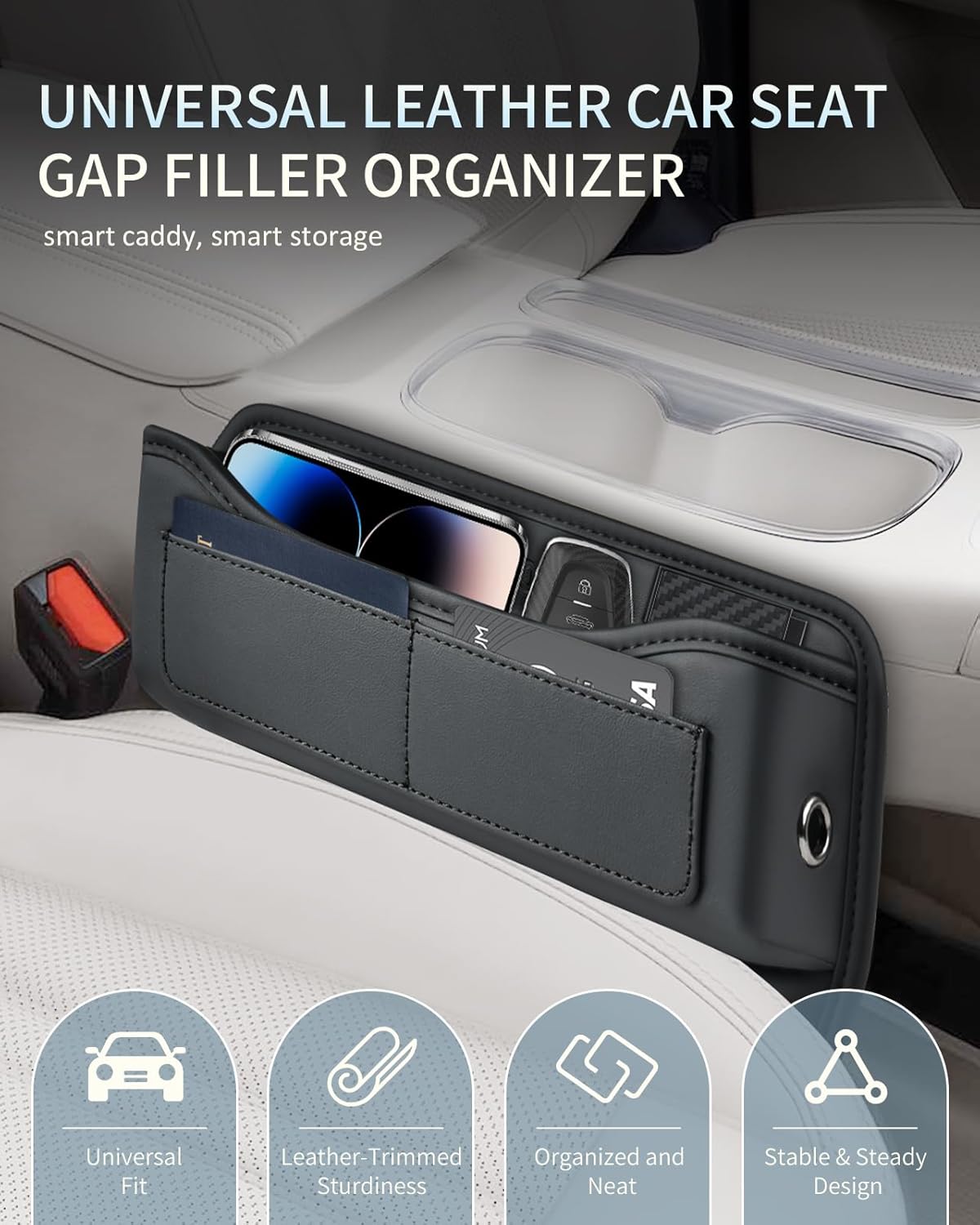 FLORICH Car Seat Gap Filler, Pro-Seats Gap Filler Organizer and Storages 2-in-1, Premium Leather Center Console Organizer, Car Organizer Front Seat Universal Fit for Car SUV Truck