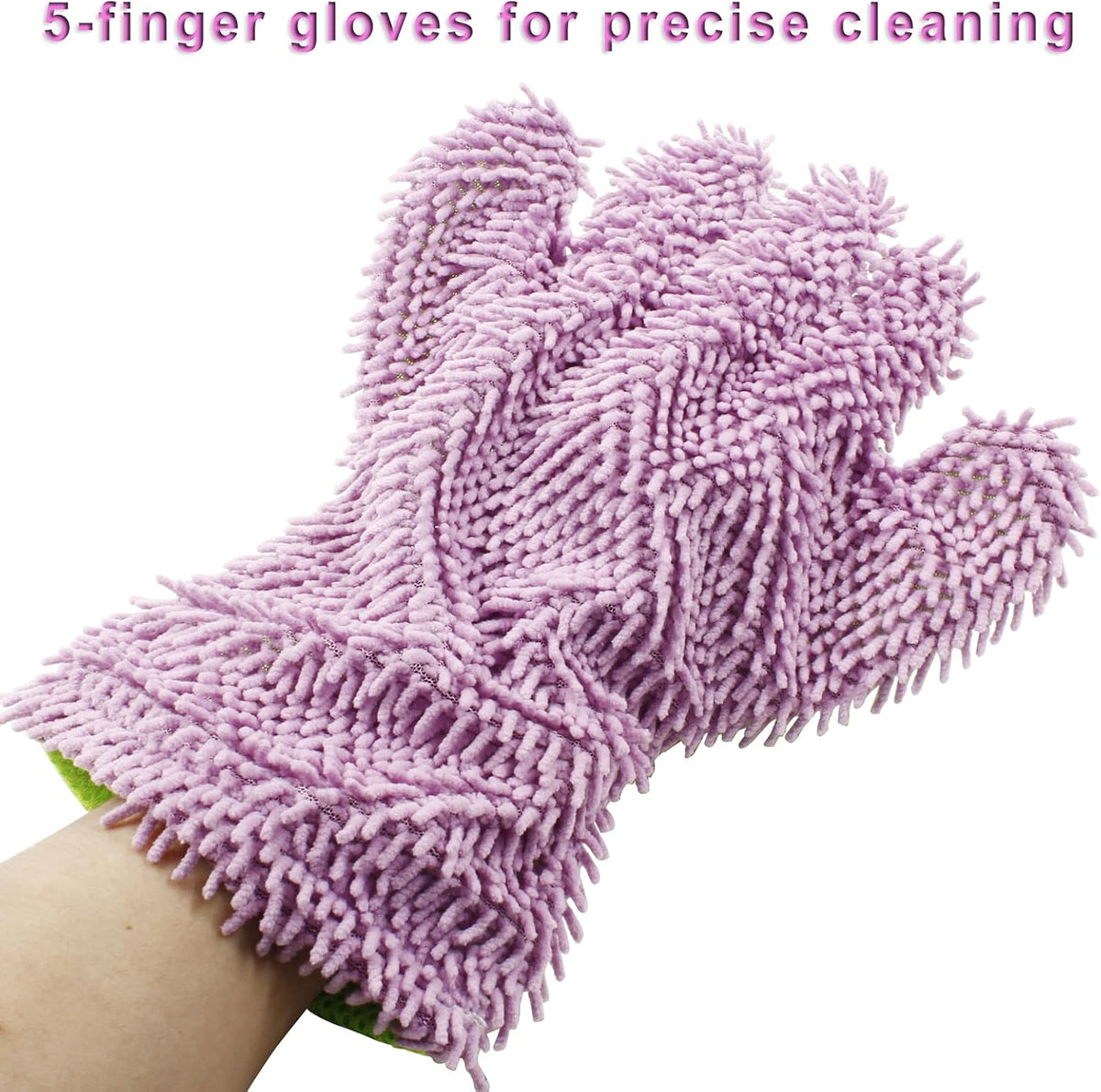 BokWin 2-Pack Car Wash Mitt Scratch Free, 5-Finger Microfiber Wash Mitts, Car Interior Exterior Cleaning Gloves, Auto Chenille Washing Sponge Kits for Cleaning Wheel Tight Spot