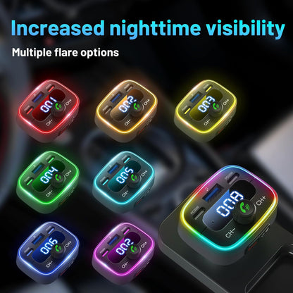 Bluetooth 5.4 Car Adapter 60W Charging USB Bluetooth Adapter for Car,Wireless Fm Transmitter Radio,Handsfree Calling and Audio Receiver,HiFi Music Player,7 Colors LED Backlit