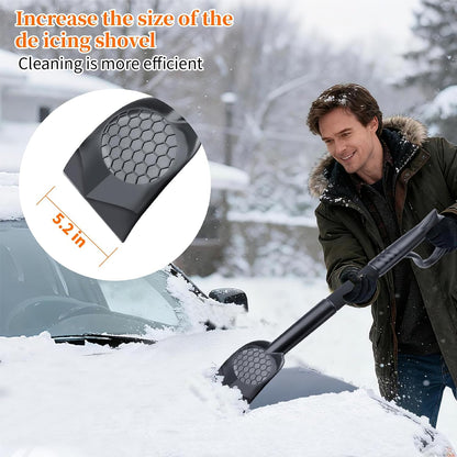 45.6" Ice Scraper and Snow Brush for Car Windshield [Silicone Bristles] ,3-in-1 Extendable Emergency Snow Shovel with Ergonomic Foam Grip and 360° Pivoting Brush Head for Christmas, Car Auto Truck SUV