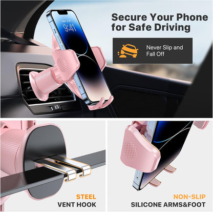 Miracase Phone Holders for Your Car with Metal Hook Clip, Air Vent Cell Phone Stand Car Mount, Universal Automobile Cradle for Garmin GPS Fit iPhone Android and All Smartphones, Dark Black
