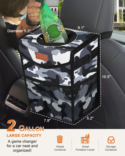 Pritent Car Trash Can with Lid, Cute Leakproof Car Trash Garbage Bag Hanging Vehicle Trash Bin Small Portable Automotive Garbage Cans Organizer for Back/Front Seat/Console(Trapezoid,Black)