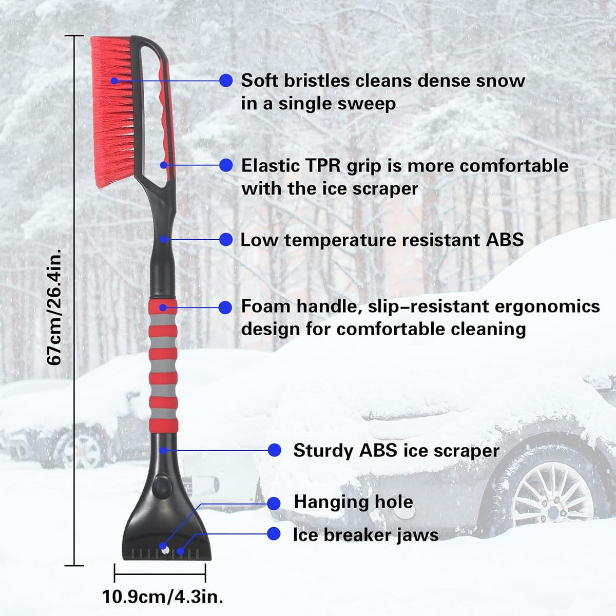 Snow Brush and Ice Scraper for Car Windshield,26.4" Window Scraper Deicer for Car SUV and Truck,Ice Scrapers and Brushes 2 in 1,Winter Car Automotive Exterior Accessories(1Pack Orange)