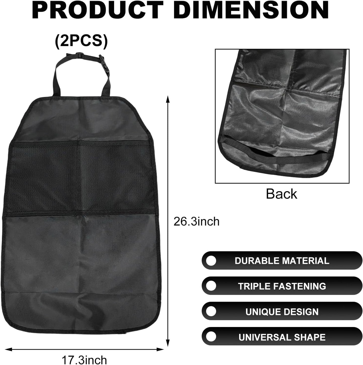 2 PCS Kick Mat Back Seat Protector, Waterproof Car Backseat Protective Kick Mat with 2 Mesh Pockets, Large Vehicle Seat Back Kick Mat Organizer for Kids, Car Accessories