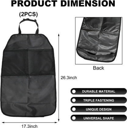 2 PCS Kick Mat Back Seat Protector, Waterproof Car Backseat Protective Kick Mat with 2 Mesh Pockets, Large Vehicle Seat Back Kick Mat Organizer for Kids, Car Accessories