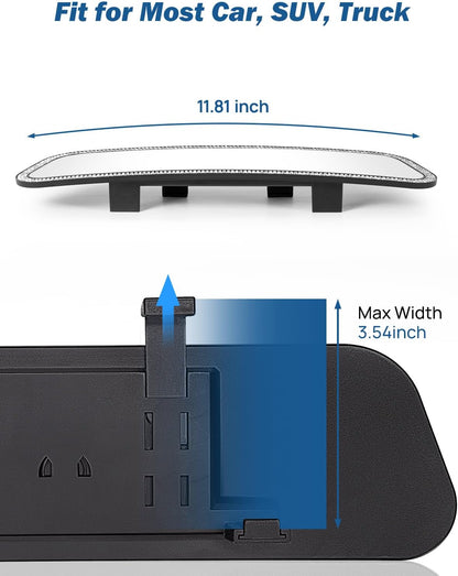 JOYTUTUS Rearview Mirror, 12 Inch Panoramic Interior Clip-on Wide Angle Convex Universal Rear View Mirror to Reduce Blind Spot Effectively for More Car SUV Trucks -Clear