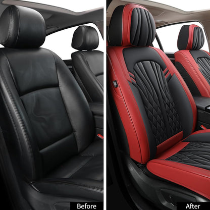 MINGBRON Leather Car Seat Covers,Car Seat Protector Waterproof,Seat Covers Full Set, Car Seat Protectors 5 Seats,Automotive Seat Covers Fit Most Cars Wine Red