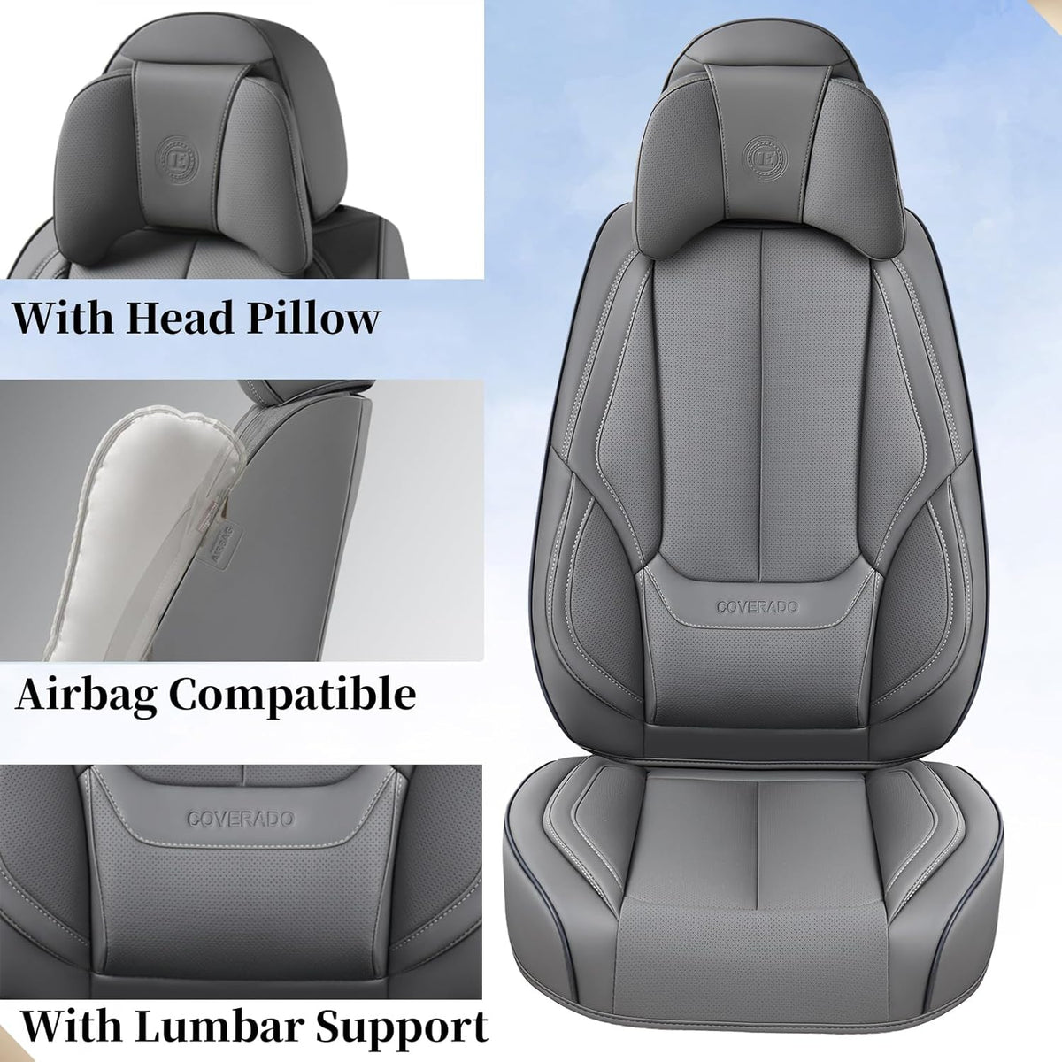 Coverado Seat Covers Full Set, Black Seat Covers for Cars 5 Seats, Car Seat Protector, Waterproof Nappa Leather Car Seat Cushion, Front and Rear Car Seat Cover Fit for Most Sedans SUV Pick-up Truck - Colors A