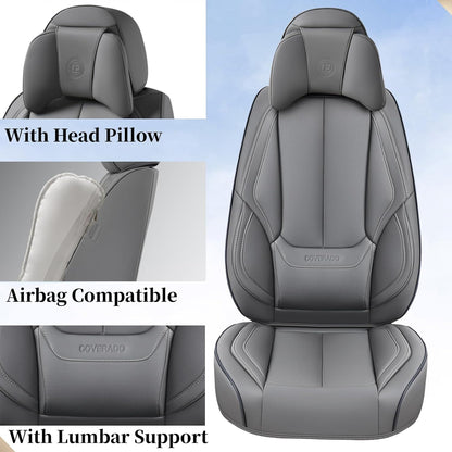 Coverado Seat Covers Full Set, Black Seat Covers for Cars 5 Seats, Car Seat Protector, Waterproof Nappa Leather Car Seat Cushion, Front and Rear Car Seat Cover Fit for Most Sedans SUV Pick-up Truck - Colors A