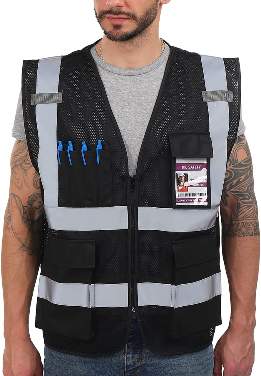 Dib Safety Reflective Safety Vest for Men Women, High Visibility Vest with Pockets and Zipper, ANSI Class 2