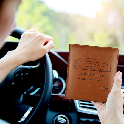 Car Registration and Insurance Card Holder - Leather Vehicle Glove Box Automobile Documents Paperwork Wallet Case Organizer for ID, Driver's License, Key, Cards - Car Accessories for Women&Men