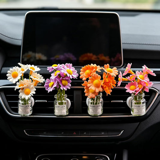 Set of 4 Cute Flower Bouquet Car Air Freshener Vent Clips, Mini Artificial Flowers for Car Air Vent Decoration, Auto Interior Dashboard Ornament Accessories