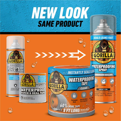 Gorilla Waterproofing Spray Clear, Flexible Rubberized Sealant Coating, Paintable UV Resistant, Seals Water Air Moisture, 14 oz (Pack of 1), for Roofs Gutters Skylights RVs Windows & More
