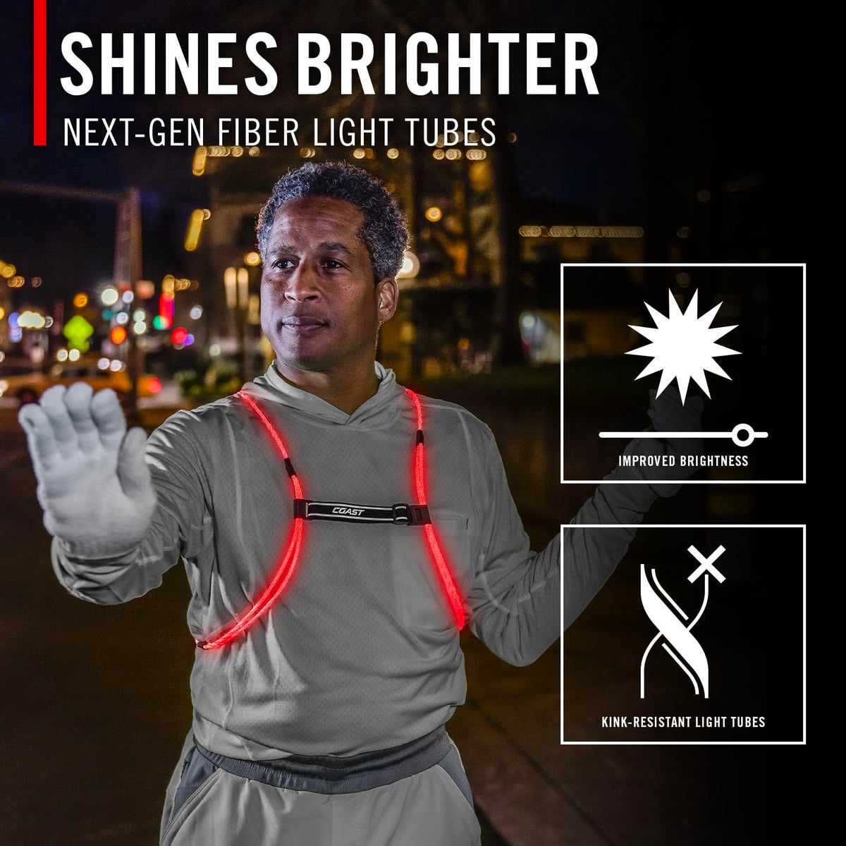 Coast LH150 Version 2.0 Rechargeable LED Hi-Vis Lighted Vest, 6+ Color Modes, Reflective, One Size Fits Most with *NEW & IMPROVED 18 HOUR RUNTIME*