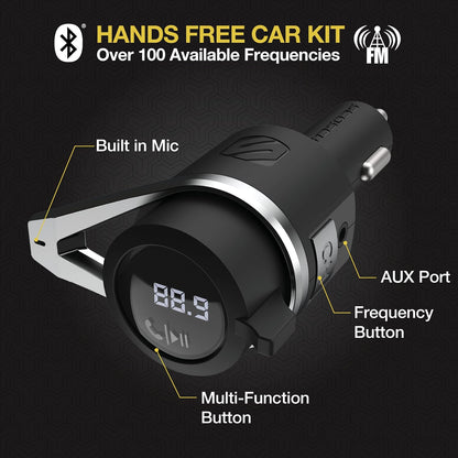 Scosche BTFM9 FM Bluetooth Transmitter Car, Dual 12W USB-C and USB-A Charging Ports, Fast Type C Car Charger, Wireless Radio Bluetooth Adapter, Hands-Free Kit for Calls, Siri and Google Assistant