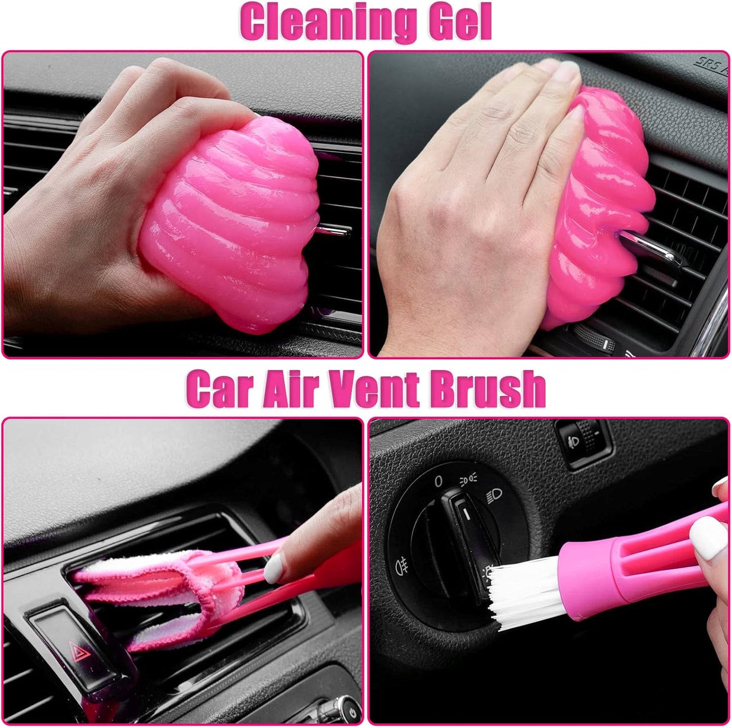 17pcs Car Cleaning Kit, Pink Car Interior Detailing Kit with High Power Handheld Vacuum, Detailing Brush Set, Windshield Cleaner, Cleaning Gel, Complete Auto Accessories for Women Gift