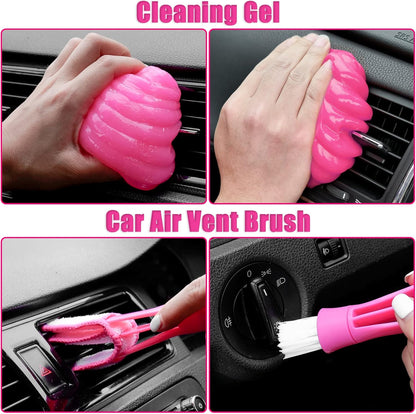 17pcs Car Cleaning Kit, Pink Car Interior Detailing Kit with High Power Handheld Vacuum, Detailing Brush Set, Windshield Cleaner, Cleaning Gel, Complete Auto Accessories for Women Gift