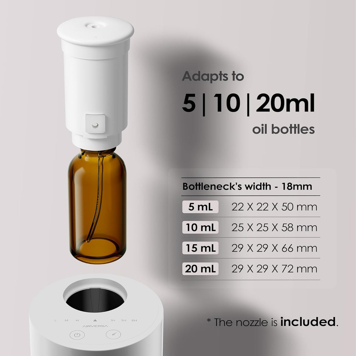 Airversa Waterless Diffuser for Essential Oil, Car Diffsuer, Battery Operated Nebulizer, 0.7 Fl Oz/ 20mL, Mini Scent Air Machine, 3 Timers & 3 Mist Levels for Home, Room, Car, Office - AN6 Black