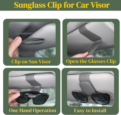 CHOSMOYI Magnetic Leather Sunglass Holder for Car, Sunglasses Clip for Car Visor, Auto Interior Accessories Universal for Different Size Eyeglasses (Black)