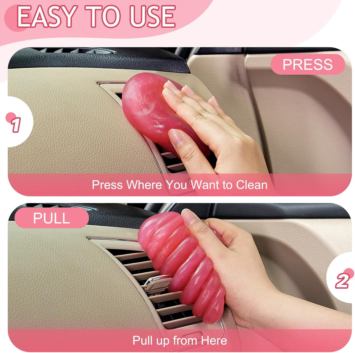 TeSabMi Car Cleaning Gel Car Cleaning Putty Car Putty Car Interior Cleaner Car Slime Car Detailing Kit Car Accessories Gifts for Dad Men Him Women Stocking Stuffers Pink
