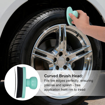 Yoseng Tire Shine Brush - Curved Brush Head & Large 3.8'' Tire Dressing Applicator with Storage Stand for Automotive Detailing, Car Enthusiasts, DIY Users (Vegan, Washable, Black)